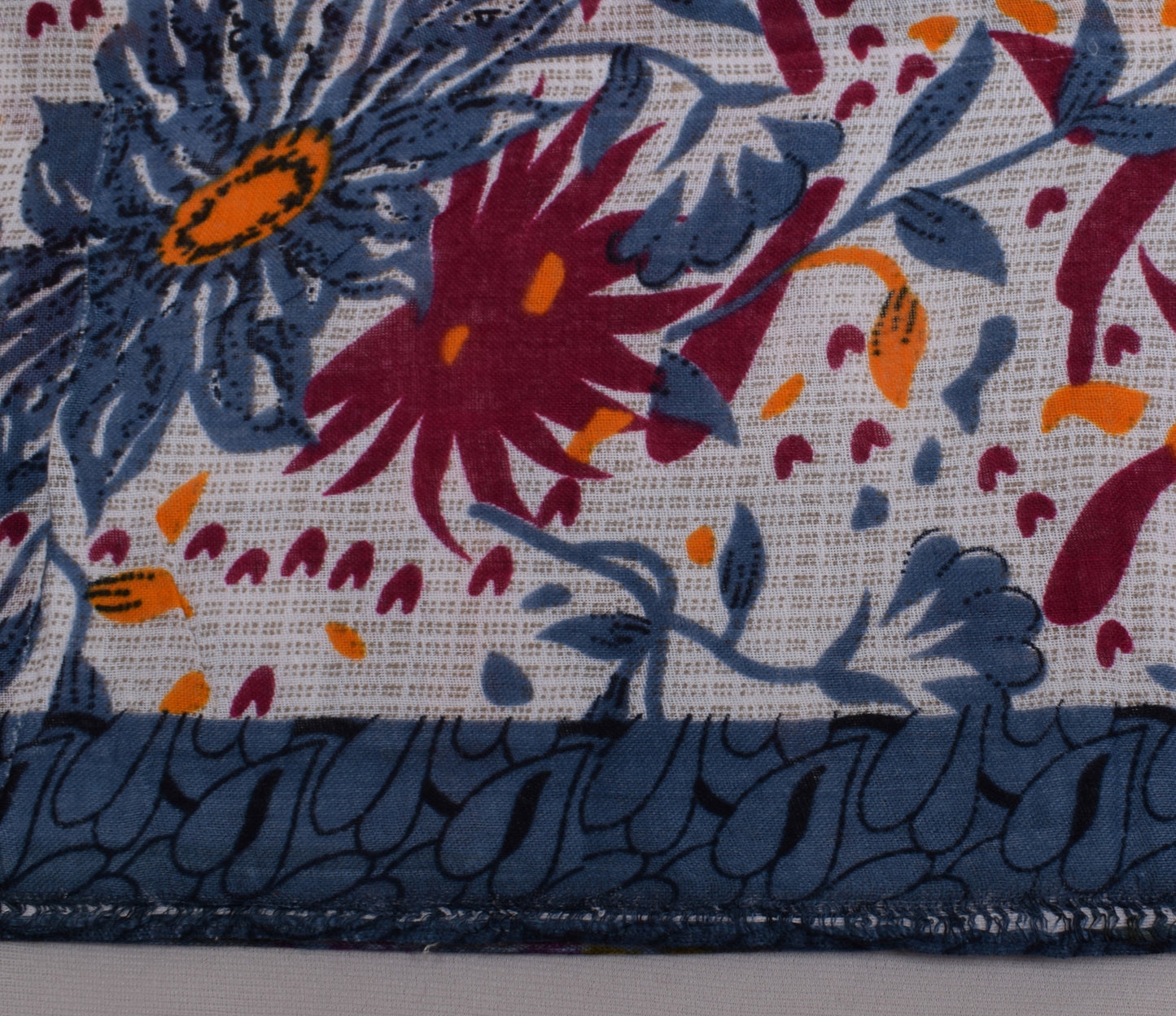 Sushila Vintage White Saree 100% Pure Cotton Printed Floral 5 YD Craft Fabric