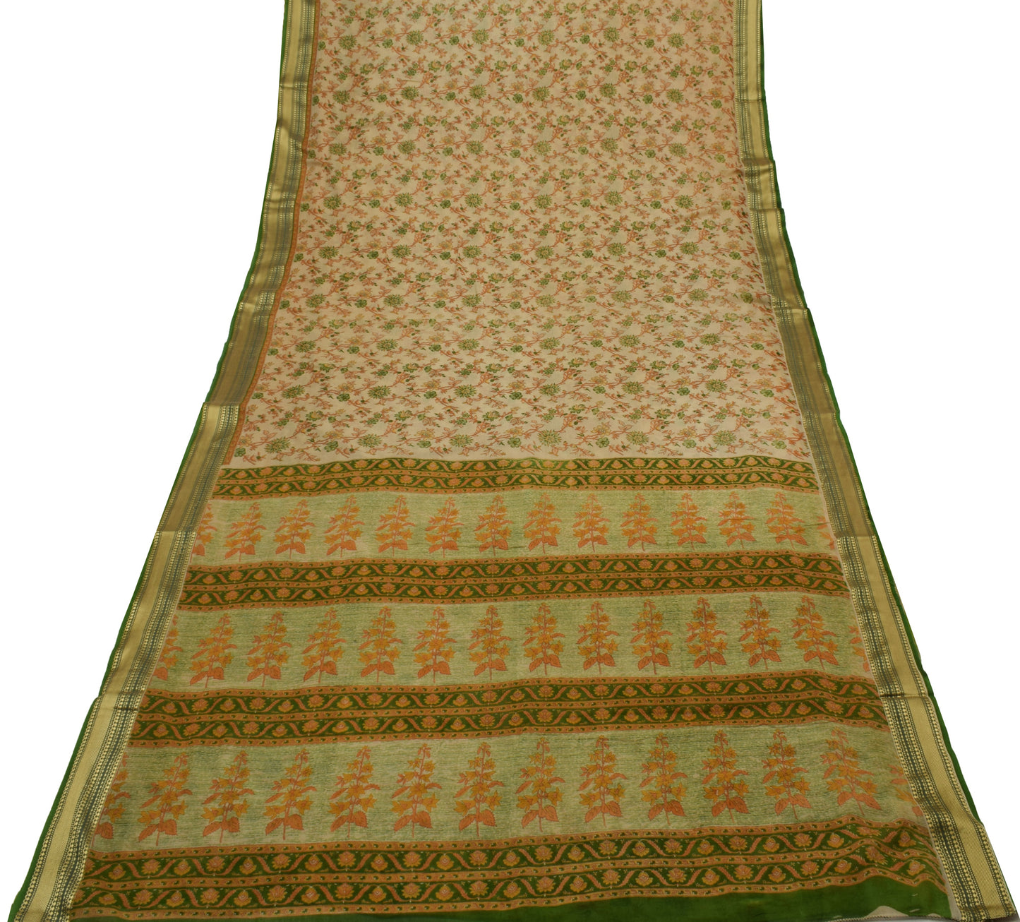 Sushila Vintage Light Brown Saree Pure Cotton Printed Floral Soft Craft Fabric