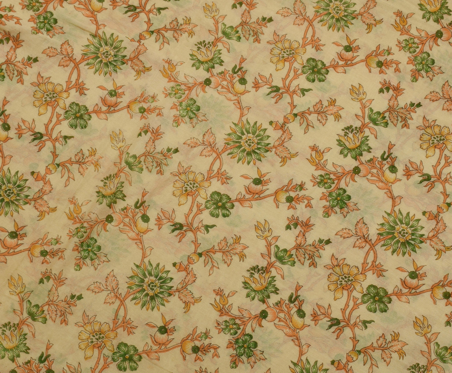 Sushila Vintage Light Brown Saree Pure Cotton Printed Floral Soft Craft Fabric