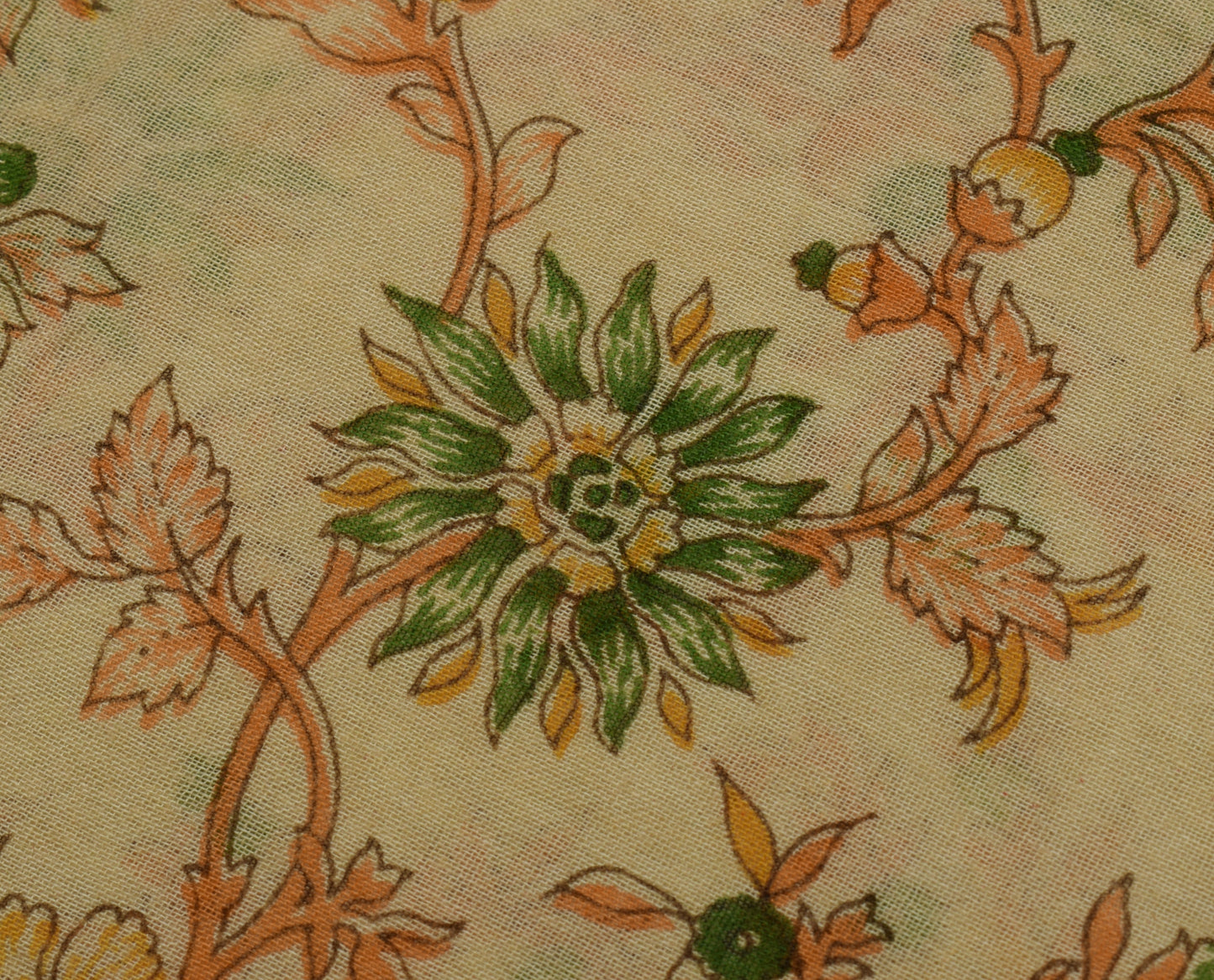 Sushila Vintage Light Brown Saree Pure Cotton Printed Floral Soft Craft Fabric