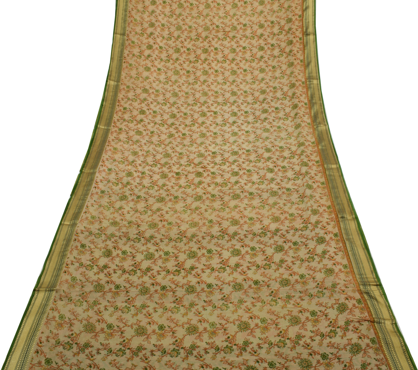 Sushila Vintage Light Brown Saree Pure Cotton Printed Floral Soft Craft Fabric