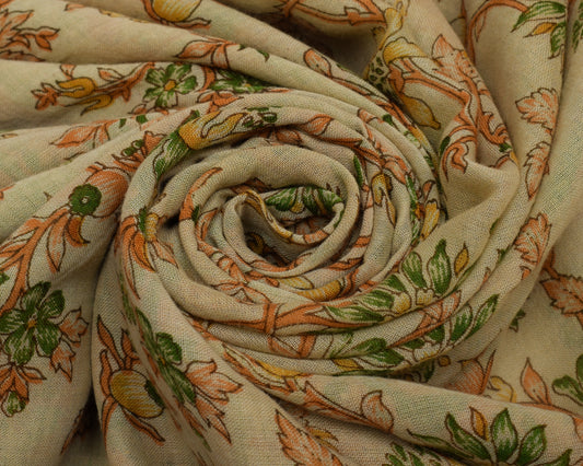 Sushila Vintage Light Brown Saree Pure Cotton Printed Floral Soft Craft Fabric