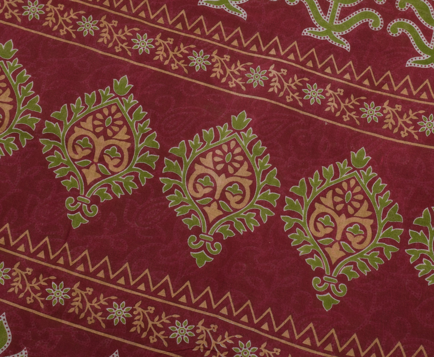 Sushila Vintage Green Saree 100% Pure Cotton Printed Paisley 5 YD Craft Fabric