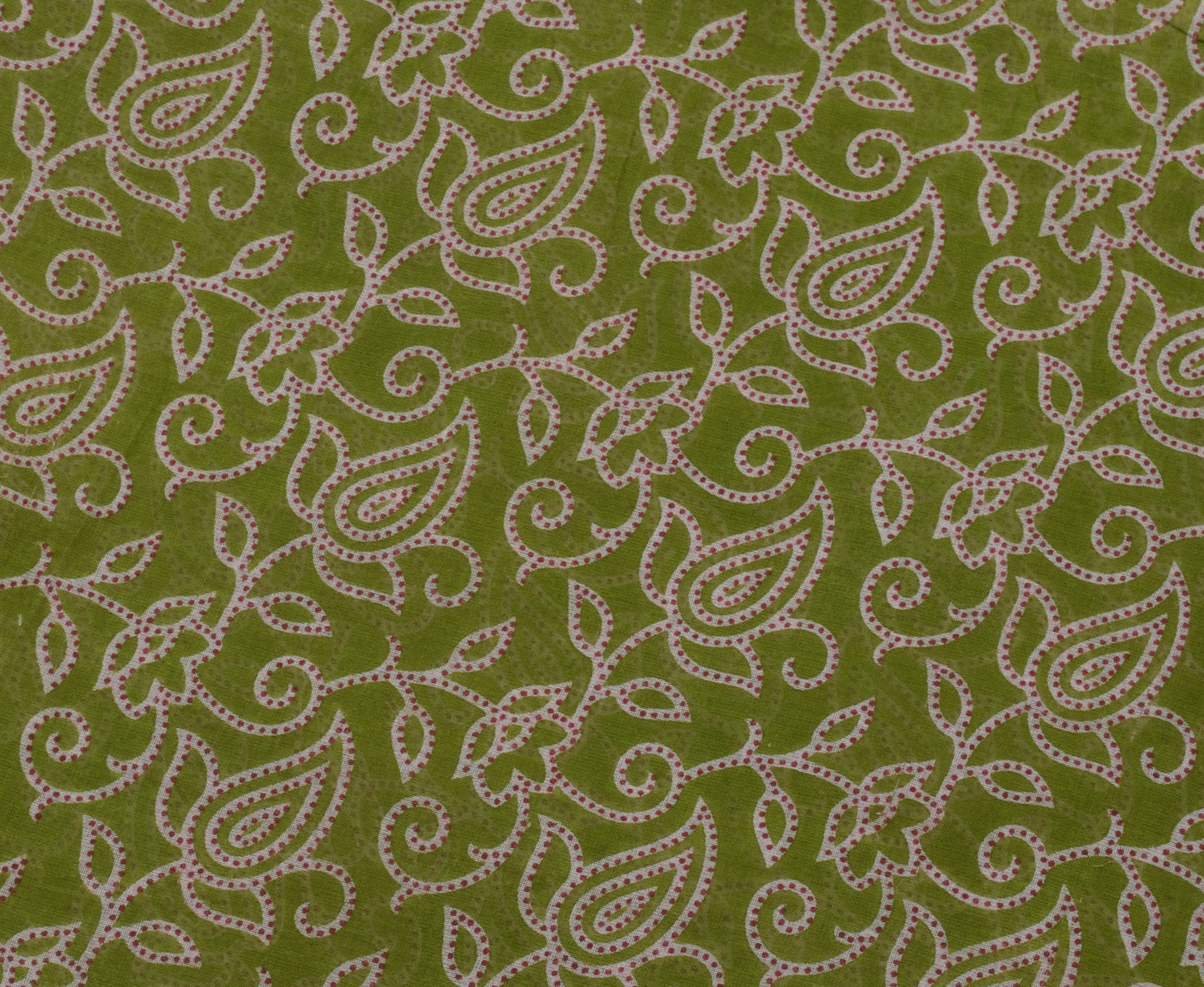 Sushila Vintage Green Saree 100% Pure Cotton Printed Paisley 5 YD Craft Fabric