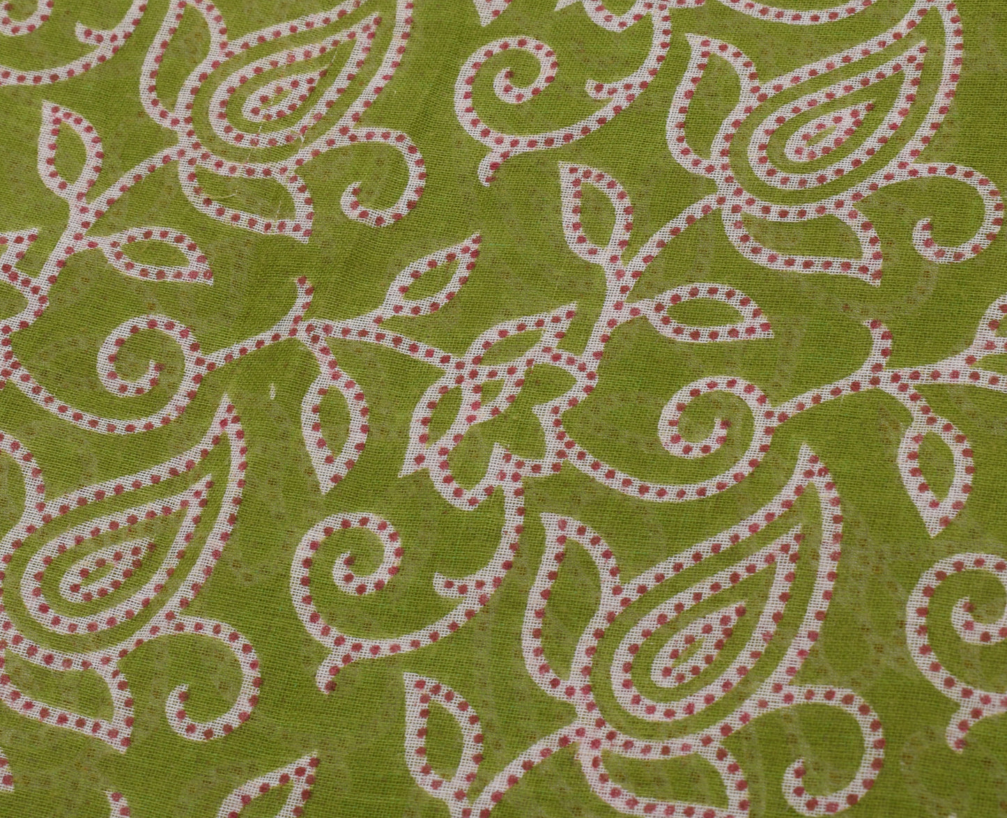 Sushila Vintage Green Saree 100% Pure Cotton Printed Paisley 5 YD Craft Fabric