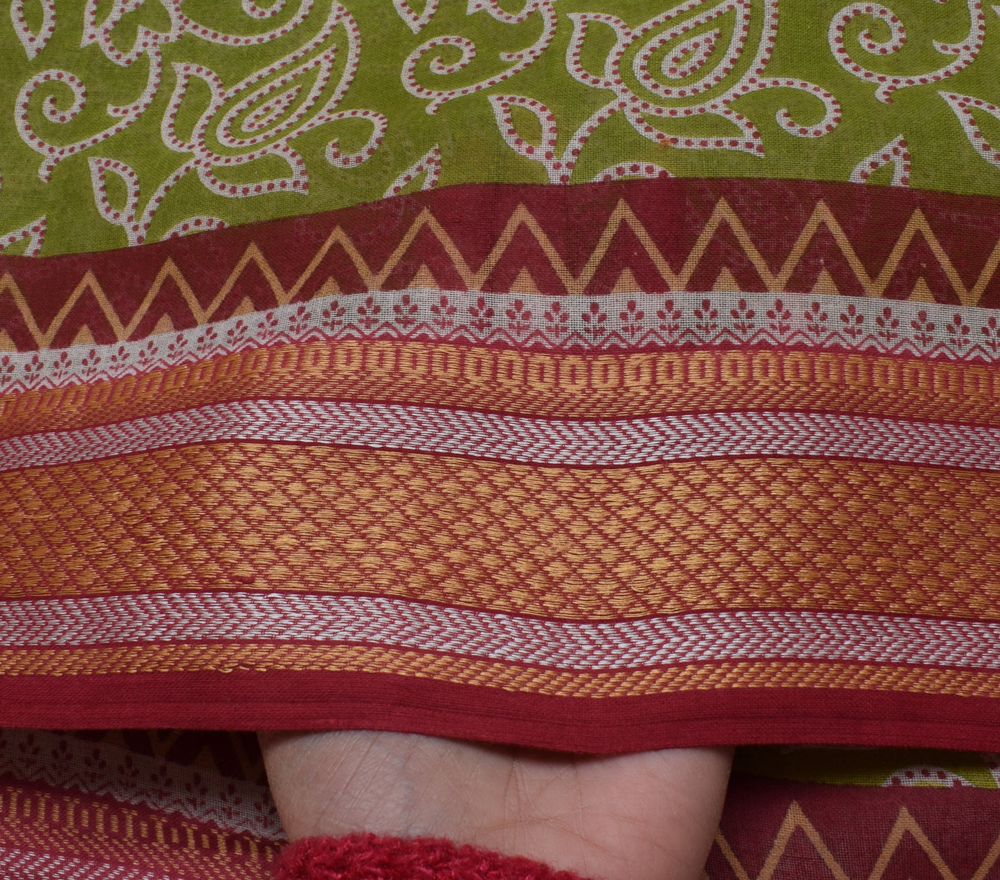 Sushila Vintage Green Saree 100% Pure Cotton Printed Paisley 5 YD Craft Fabric