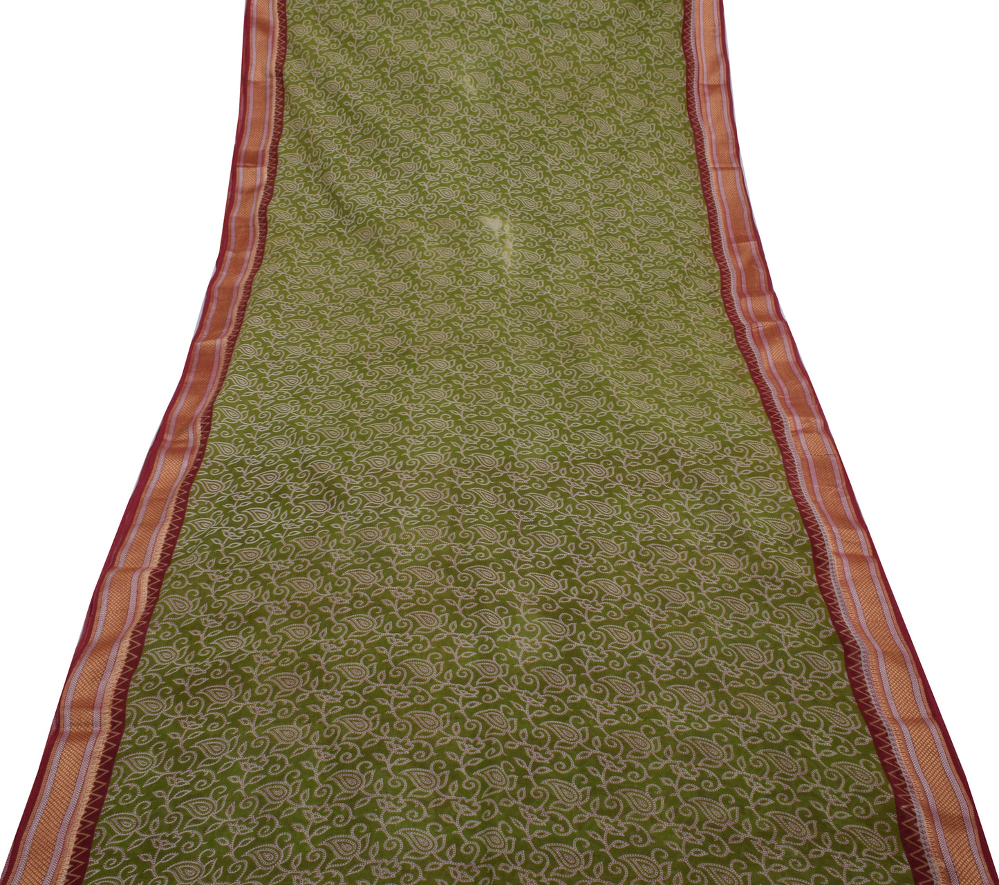 Sushila Vintage Green Saree 100% Pure Cotton Printed Paisley 5 YD Craft Fabric