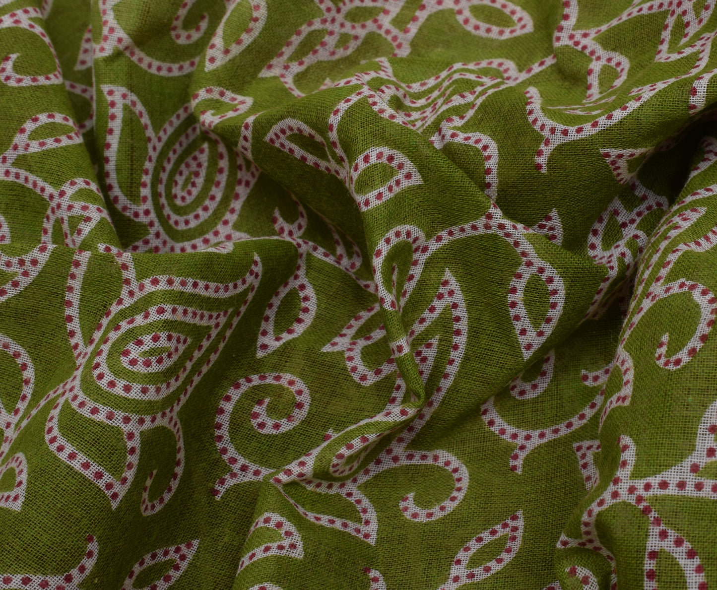 Sushila Vintage Green Saree 100% Pure Cotton Printed Paisley 5 YD Craft Fabric