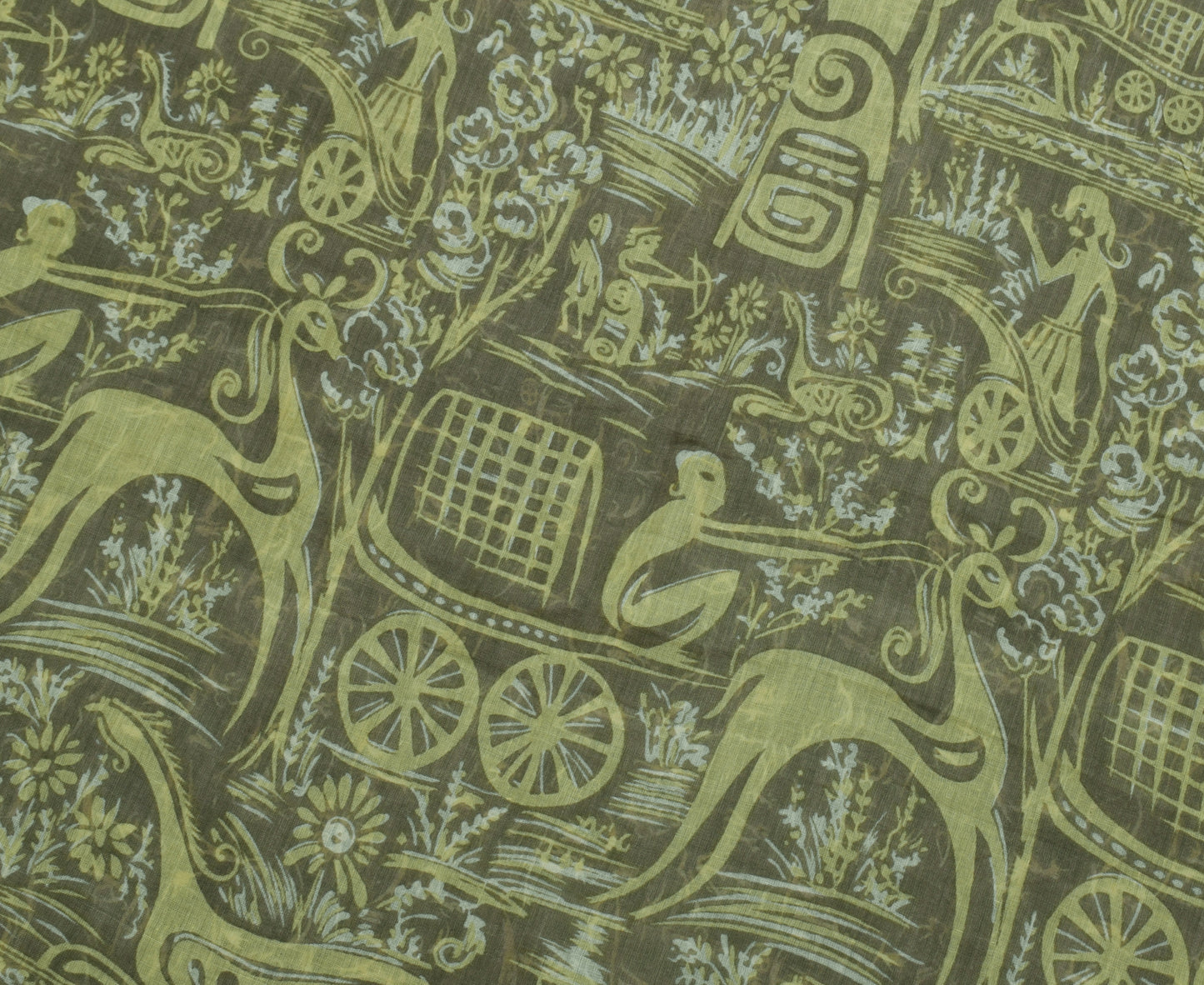 Sushila Vintage Green Indian Saree 100% Pure Cotton Printed Soft Craft Fabric