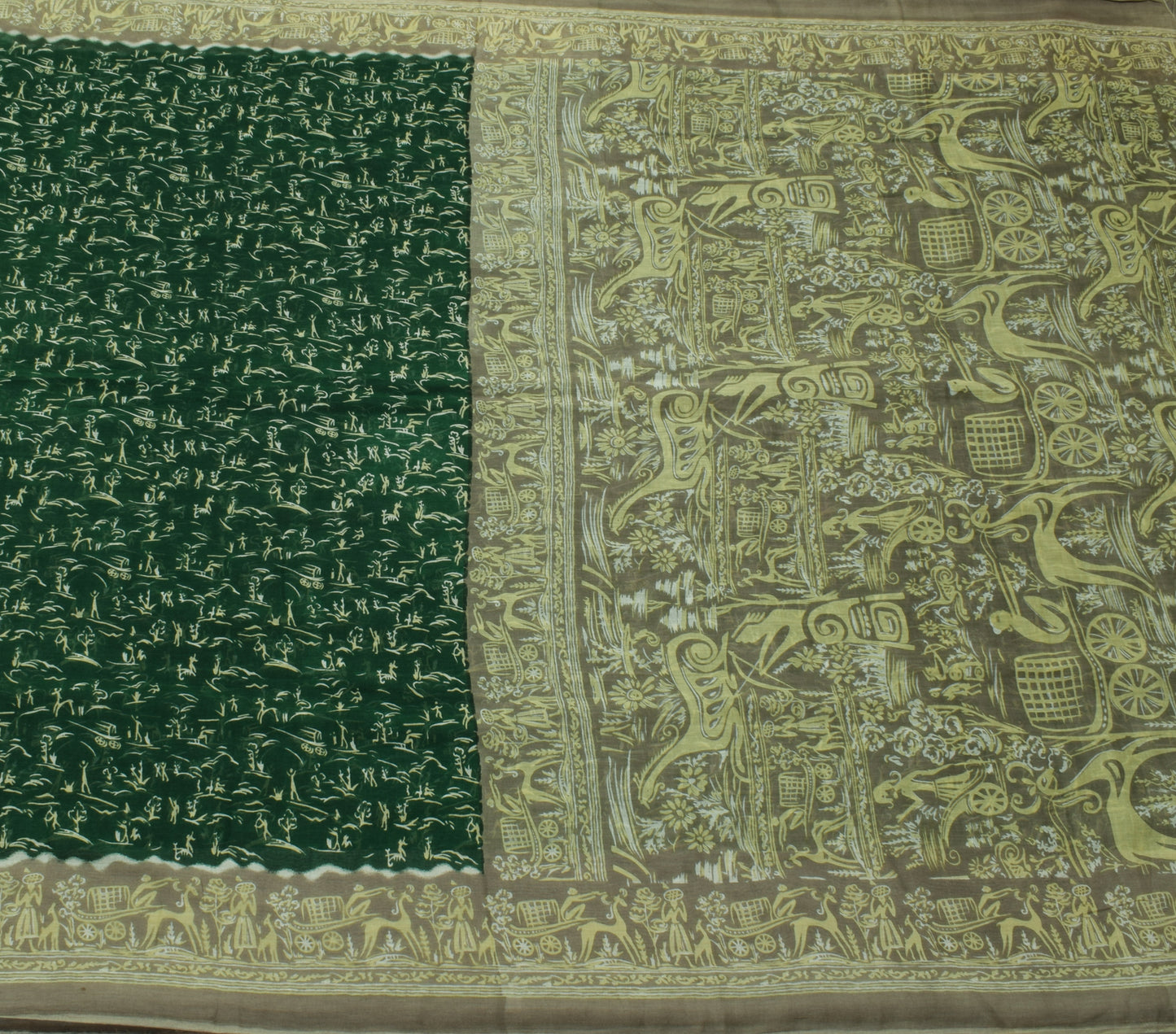 Sushila Vintage Green Indian Saree 100% Pure Cotton Printed Soft Craft Fabric