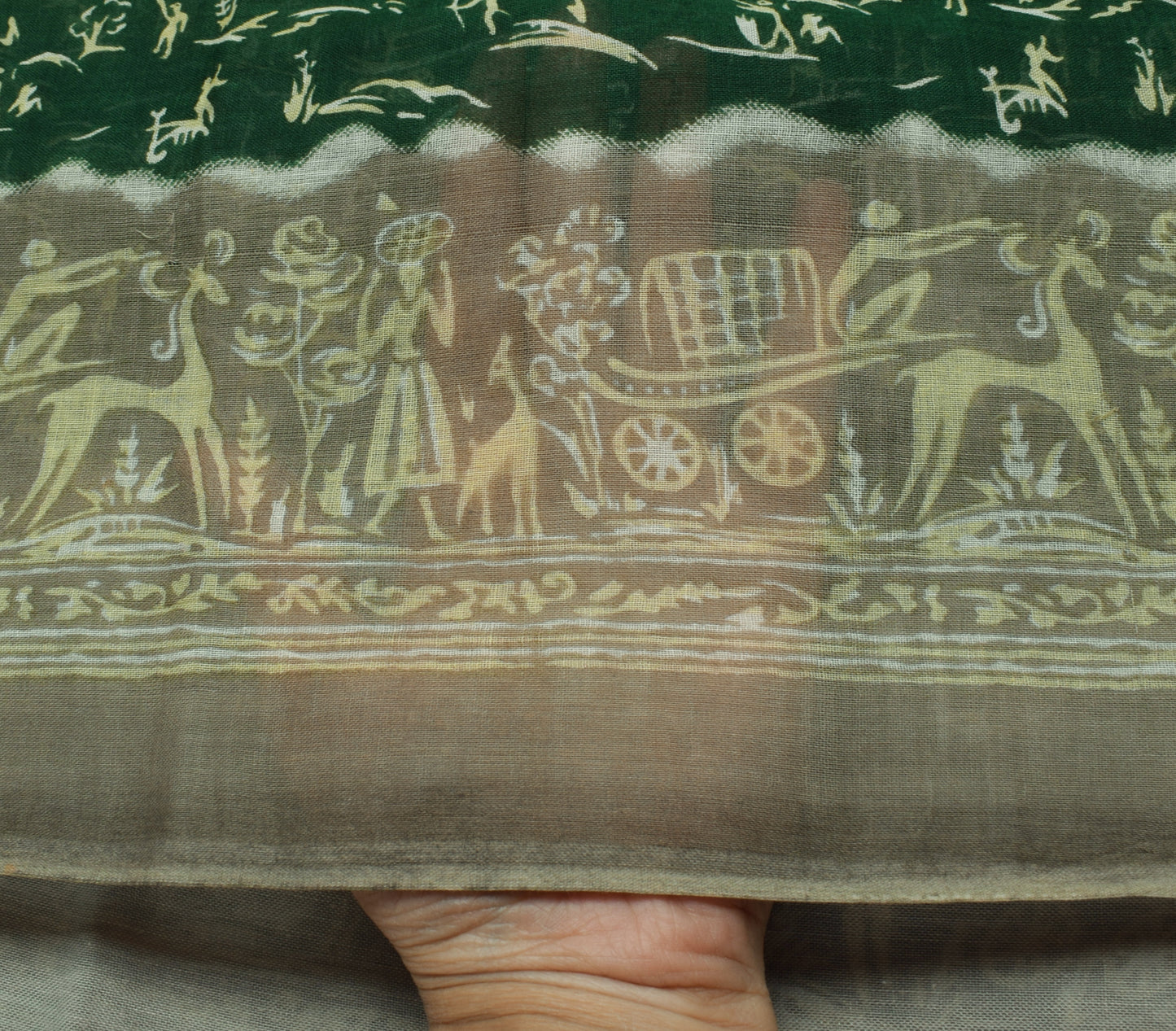 Sushila Vintage Green Indian Saree 100% Pure Cotton Printed Soft Craft Fabric