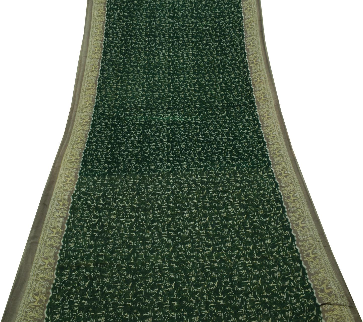Sushila Vintage Green Indian Saree 100% Pure Cotton Printed Soft Craft Fabric