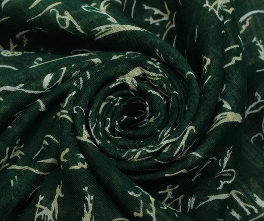 Sushila Vintage Green Indian Saree 100% Pure Cotton Printed Soft Craft Fabric