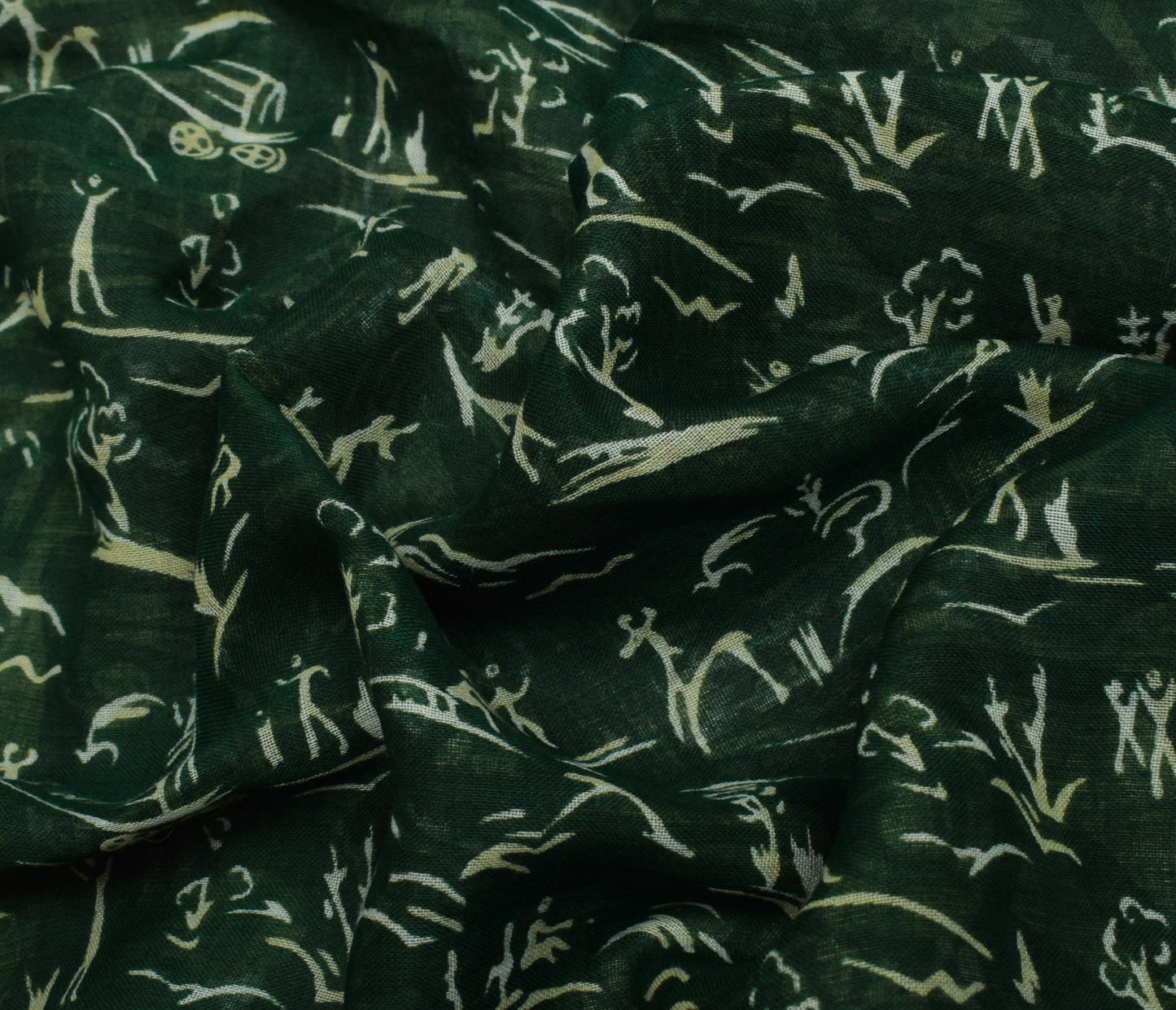 Sushila Vintage Green Indian Saree 100% Pure Cotton Printed Soft Craft Fabric