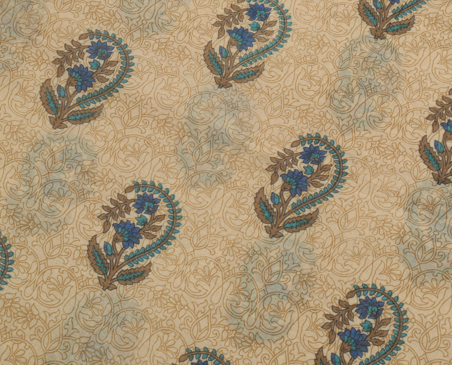 Sushila Vintage Indian Cream Saree 100% Pure Cotton Printed Floral Craft Fabric