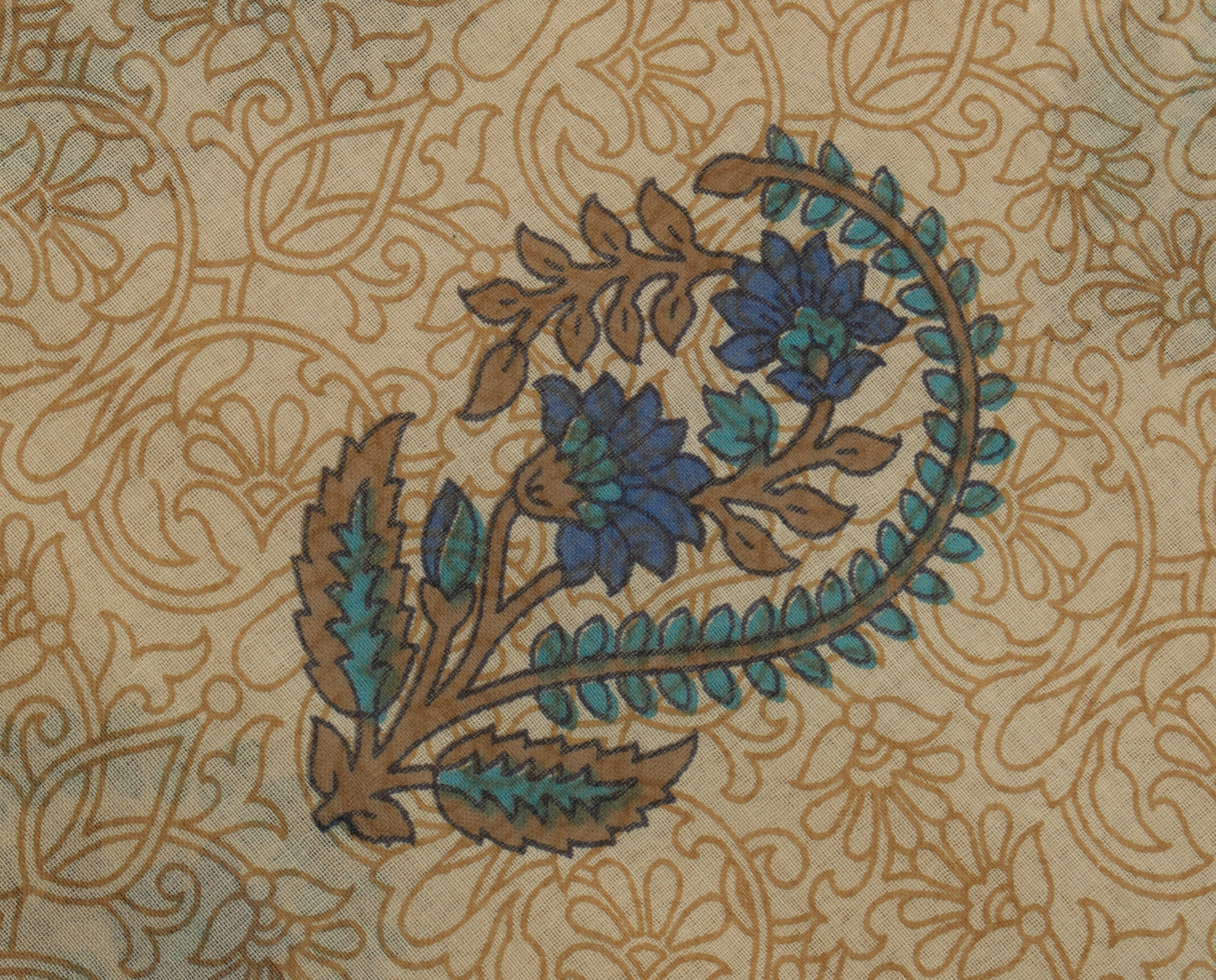 Sushila Vintage Indian Cream Saree 100% Pure Cotton Printed Floral Craft Fabric