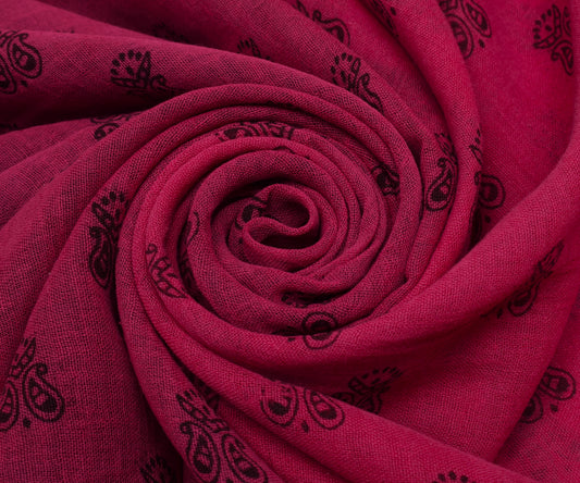 Sushila Vintage Dark Pink Saree Pure Cotton Printed Floral Soft Craft Fabric