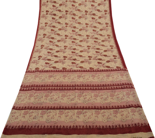Sushila Vintage Cream Saree 100% Pure Cotton Printed Floral Soft Craft Fabric