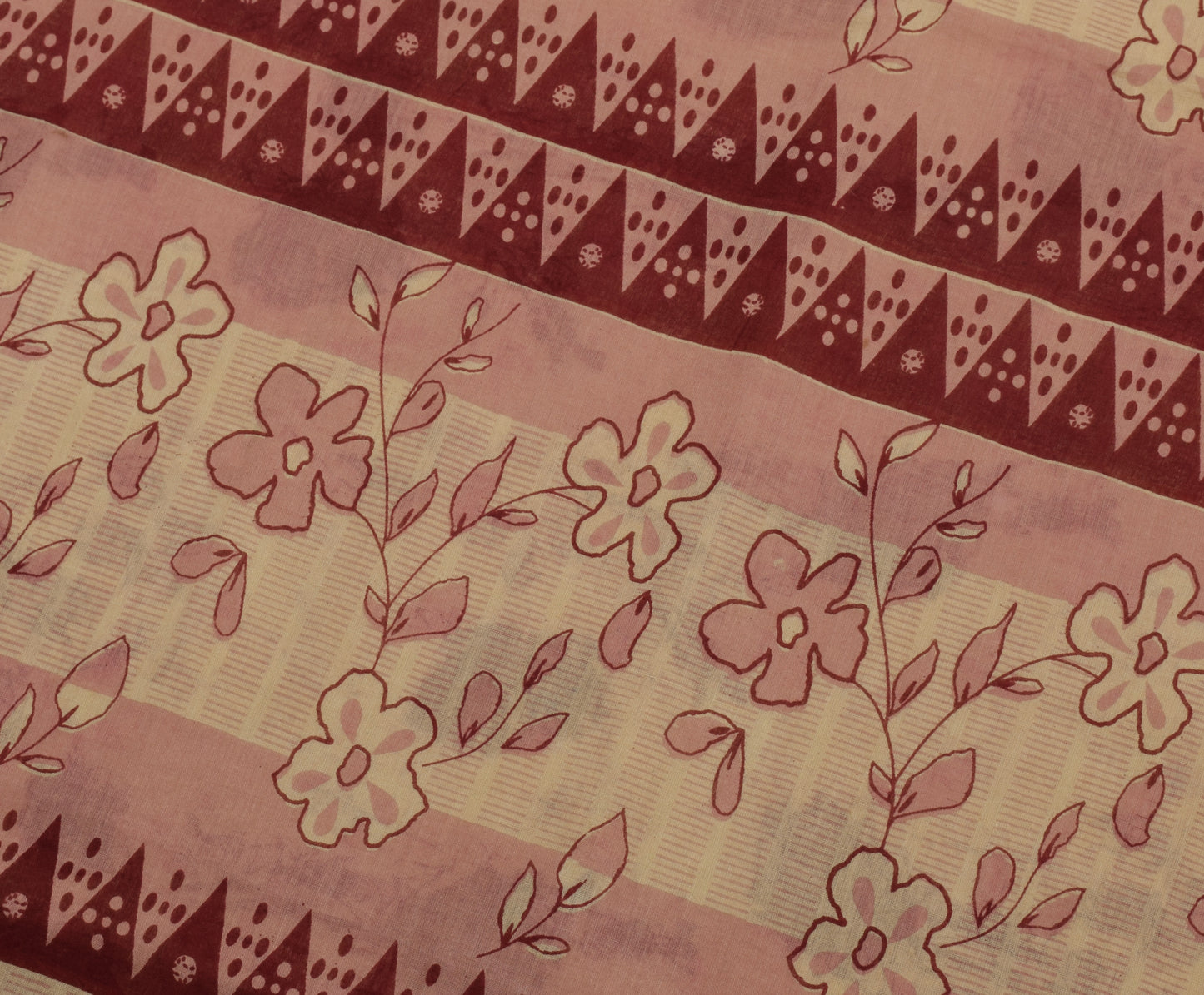 Sushila Vintage Cream Saree 100% Pure Cotton Printed Floral Soft Craft Fabric