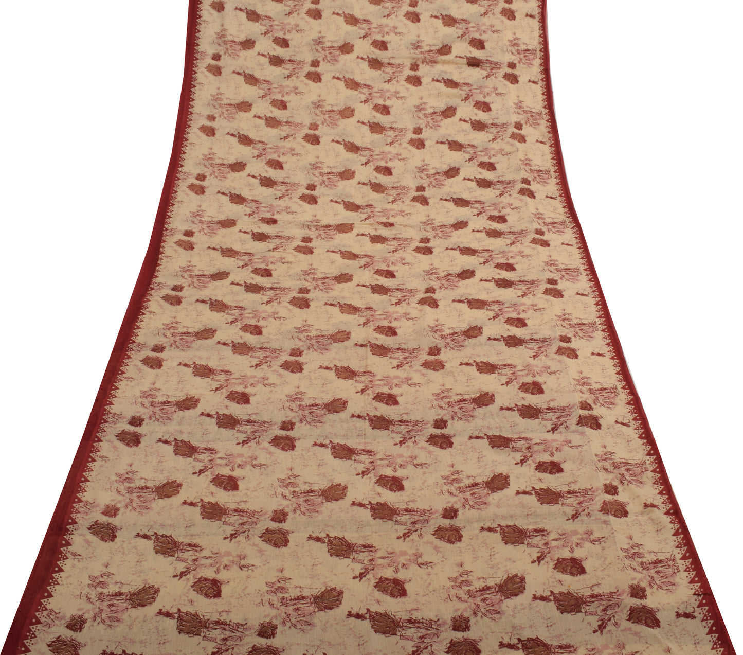 Sushila Vintage Cream Saree 100% Pure Cotton Printed Floral Soft Craft Fabric