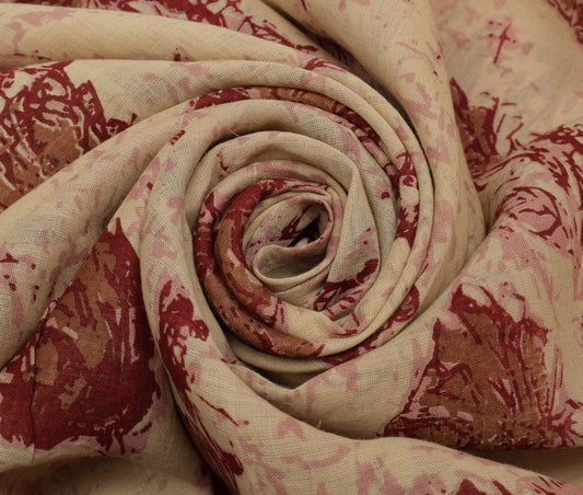 Sushila Vintage Cream Saree 100% Pure Cotton Printed Floral Soft Craft Fabric