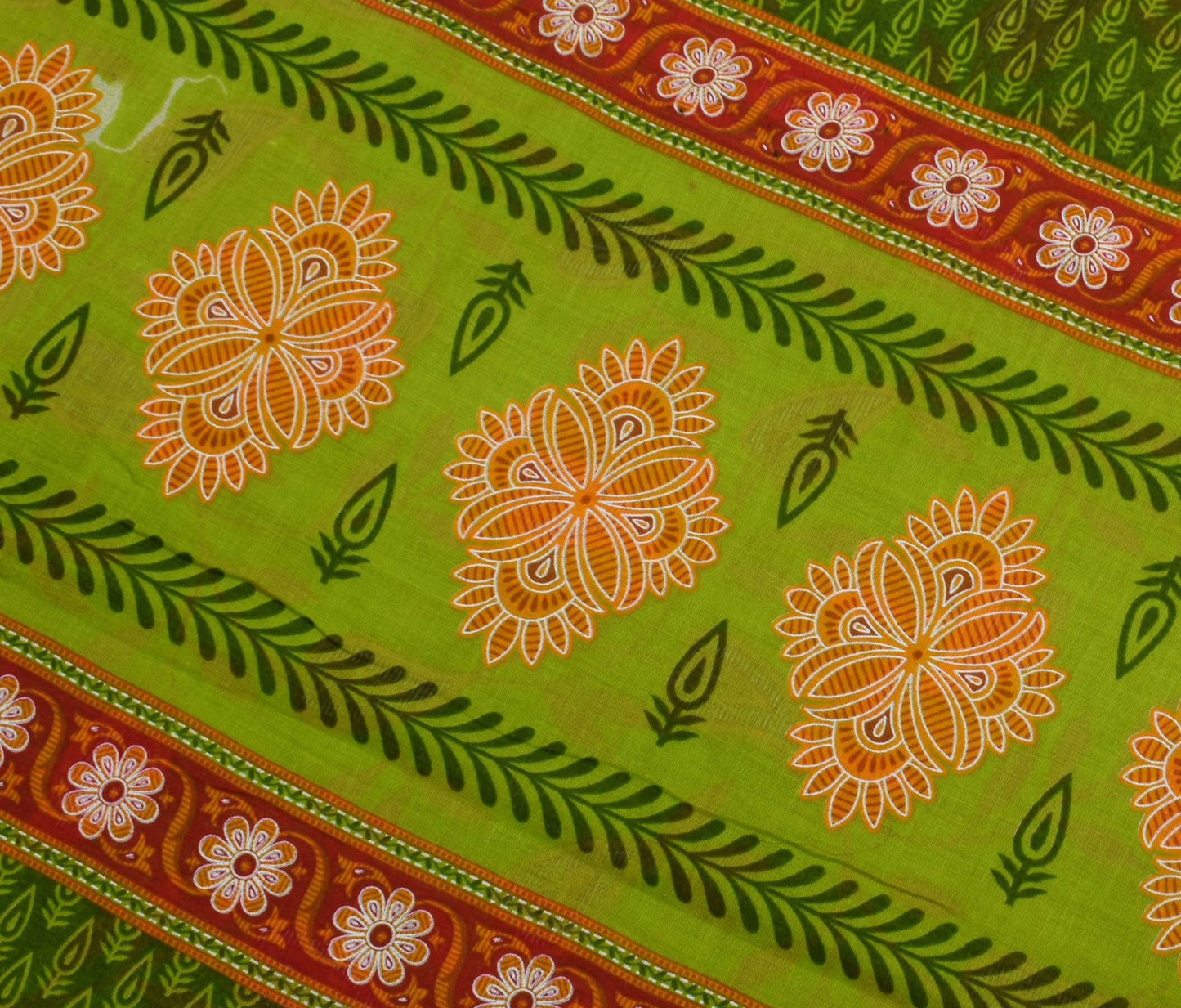 Sushila Vintage Green Saree 100% Pure Cotton Printed Floral Soft Craft Fabric