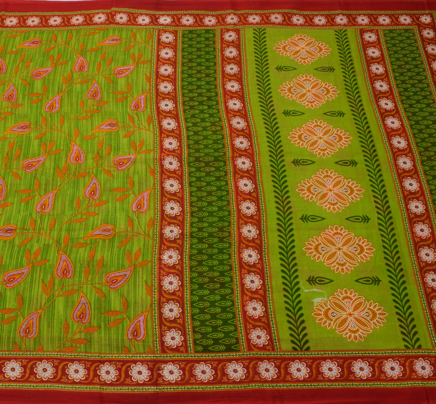 Sushila Vintage Green Saree 100% Pure Cotton Printed Floral Soft Craft Fabric