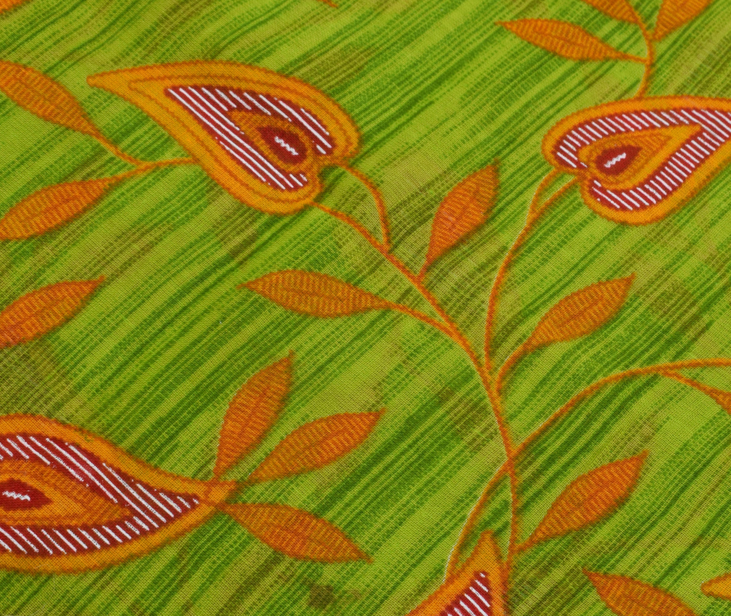 Sushila Vintage Green Saree 100% Pure Cotton Printed Floral Soft Craft Fabric