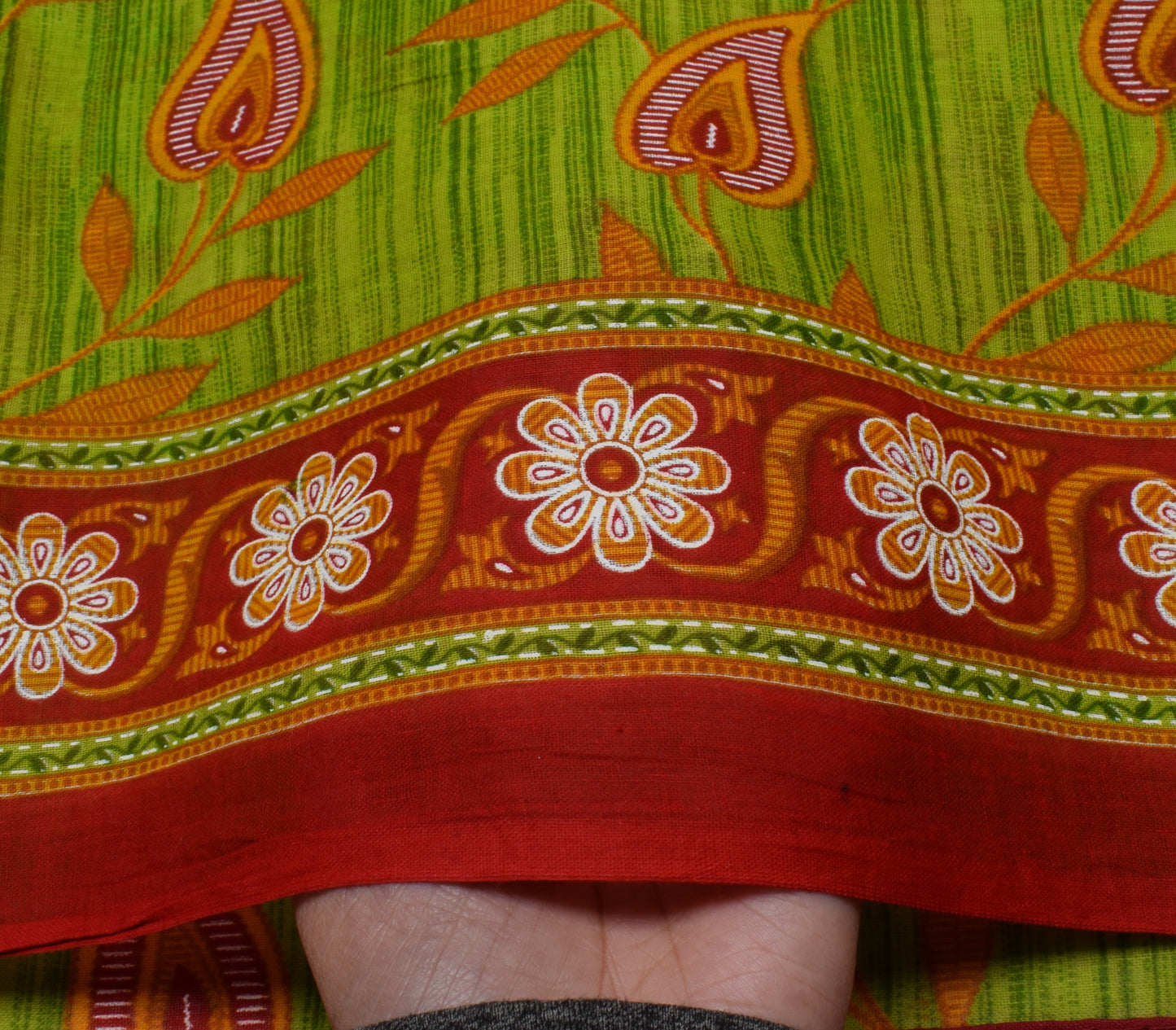Sushila Vintage Green Saree 100% Pure Cotton Printed Floral Soft Craft Fabric