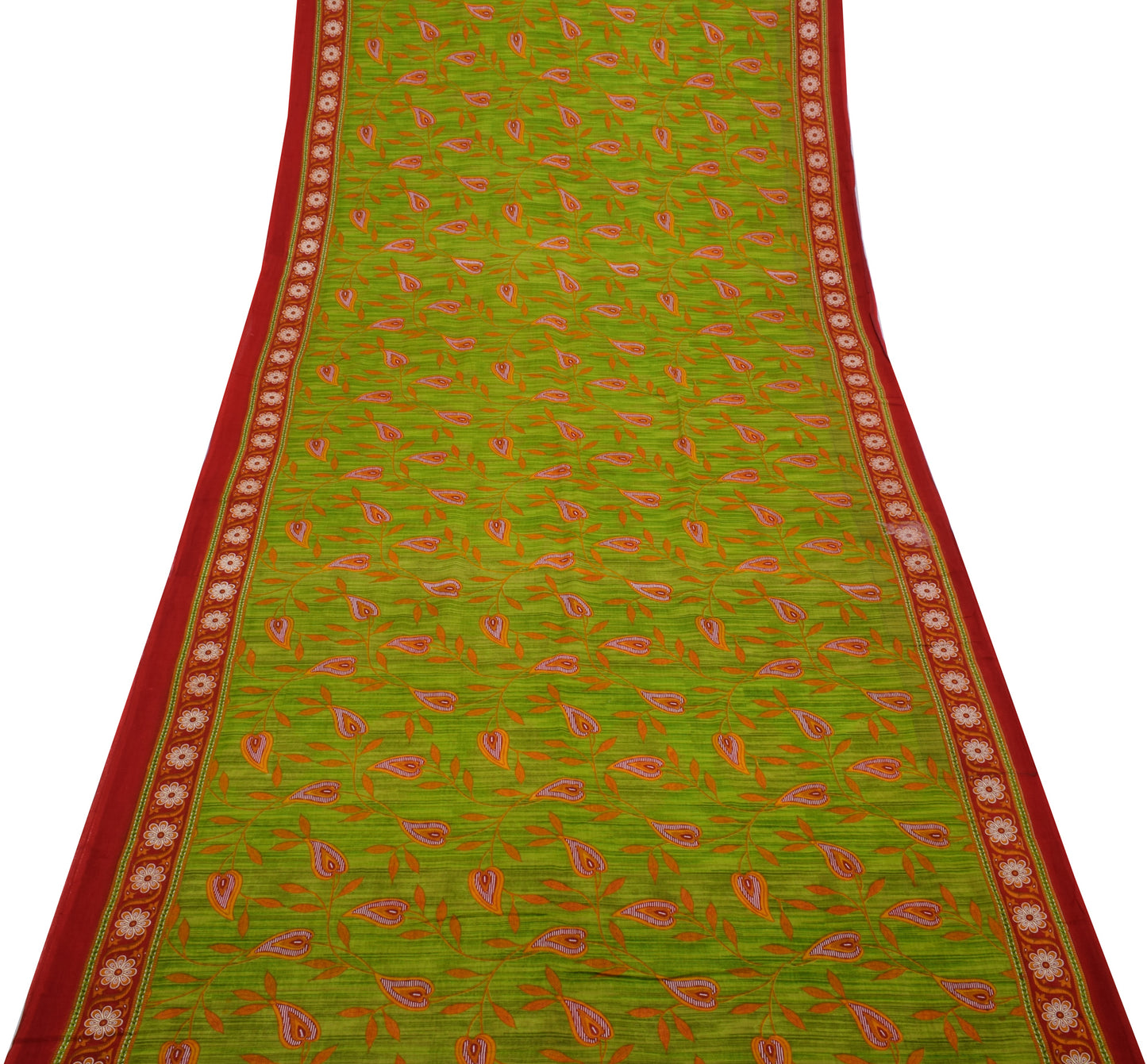 Sushila Vintage Green Saree 100% Pure Cotton Printed Floral Soft Craft Fabric