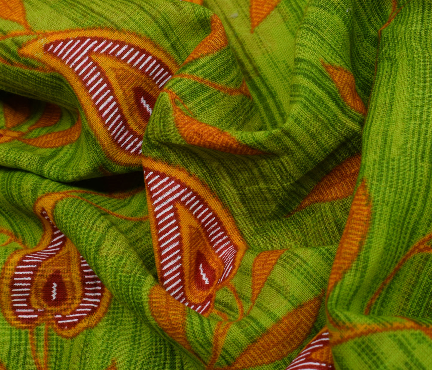Sushila Vintage Green Saree 100% Pure Cotton Printed Floral Soft Craft Fabric
