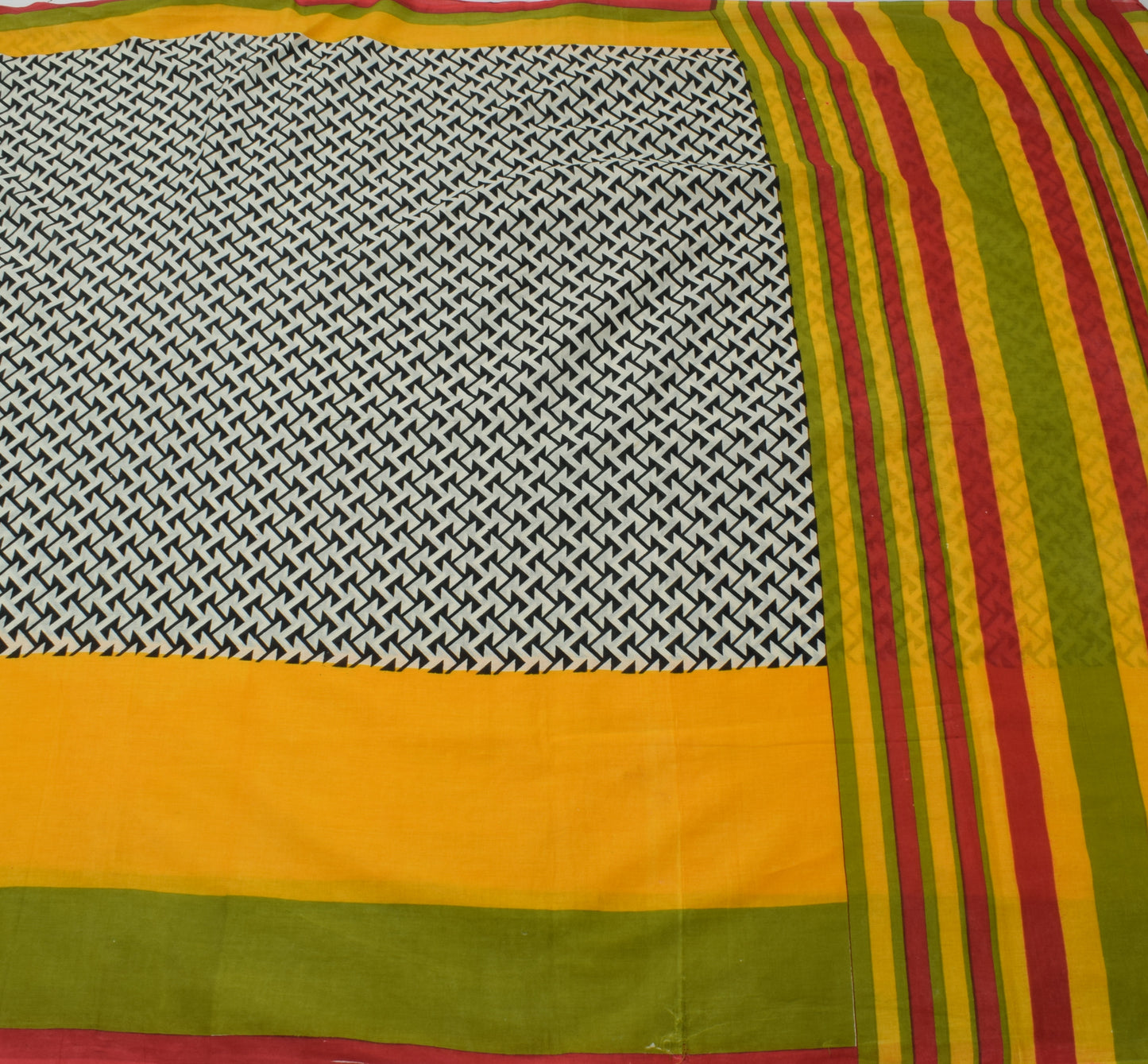 Sushila Vintage Indian White Saree 100% Pure Cotton Printed Craft Sari Fabric