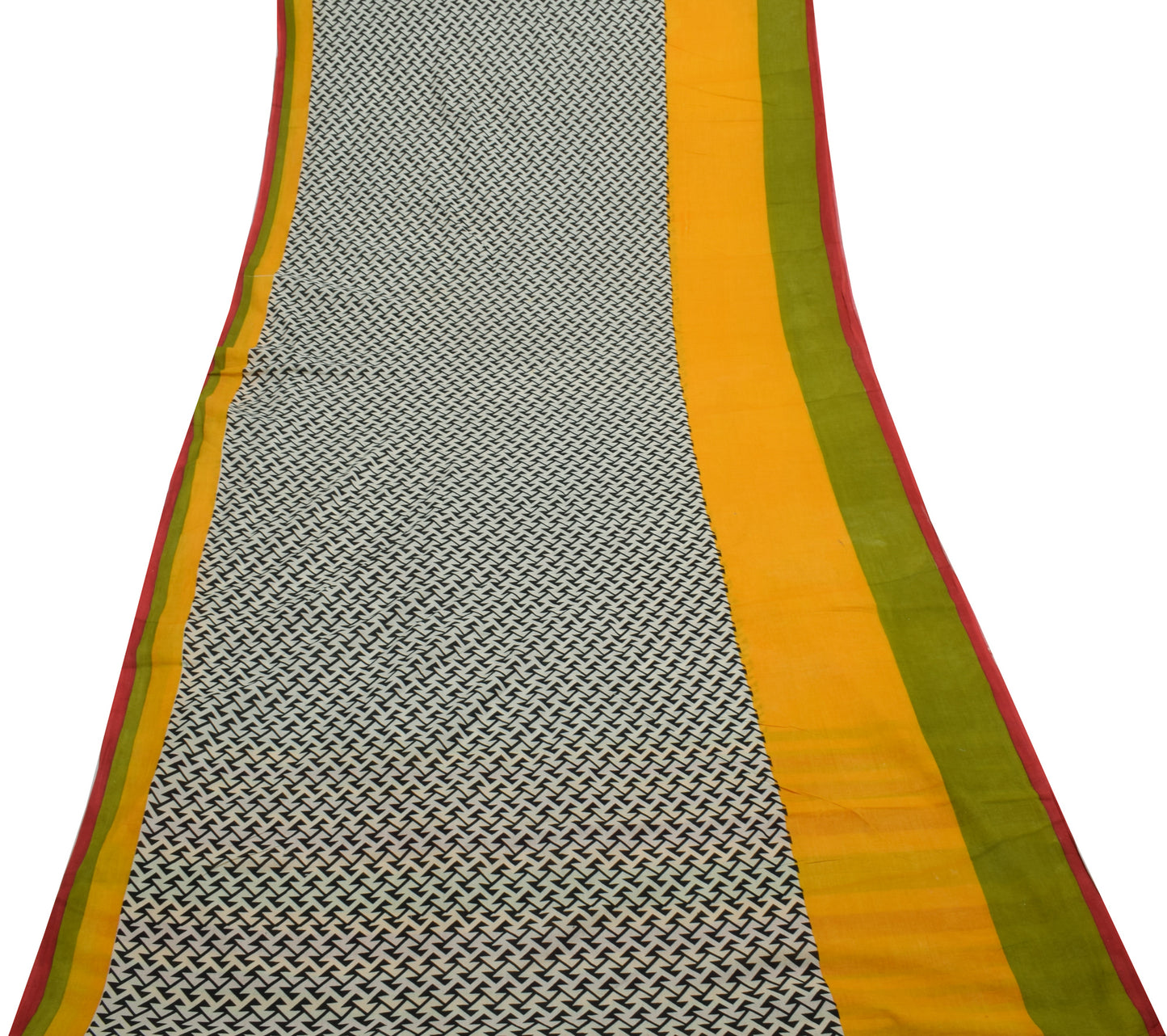 Sushila Vintage Indian White Saree 100% Pure Cotton Printed Craft Sari Fabric