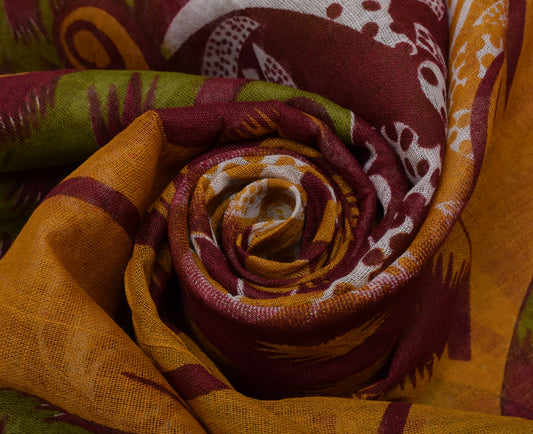Sushila Vintage Indian Multi-Color Saree Pure Cotton Printed Floral Craft Fabric