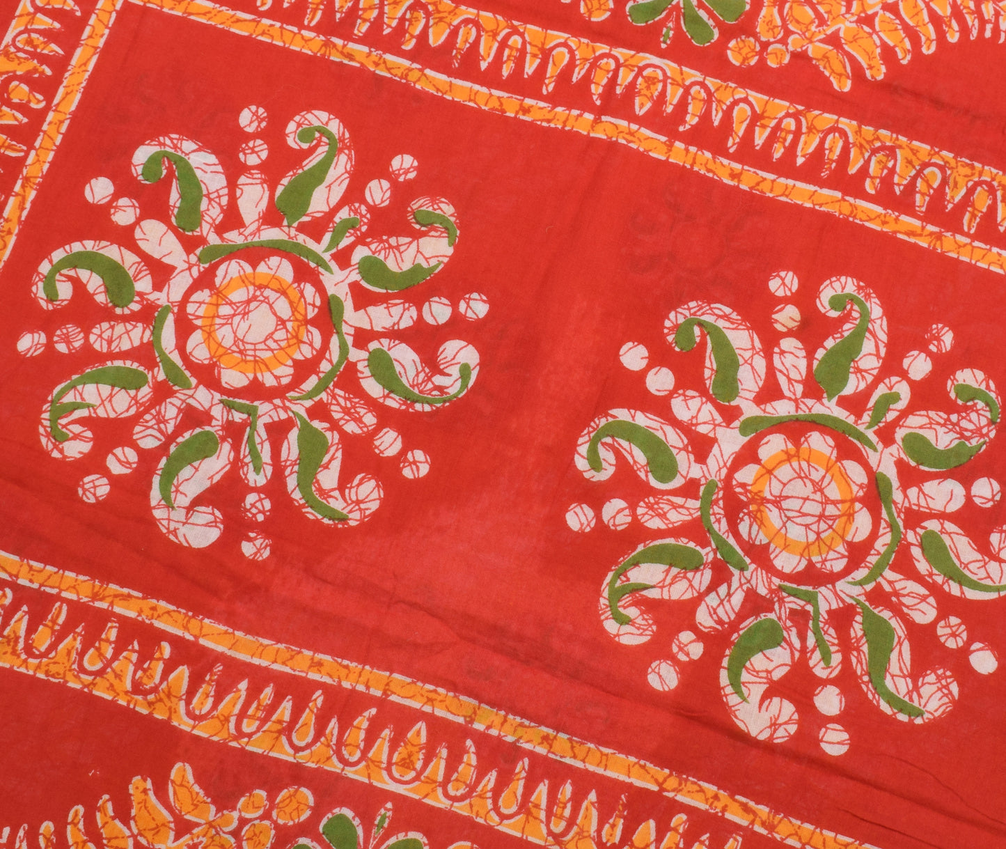 Sushila Vintage Orange Saree 100% Pure Cotton Printed Floral Soft Craft Fabric