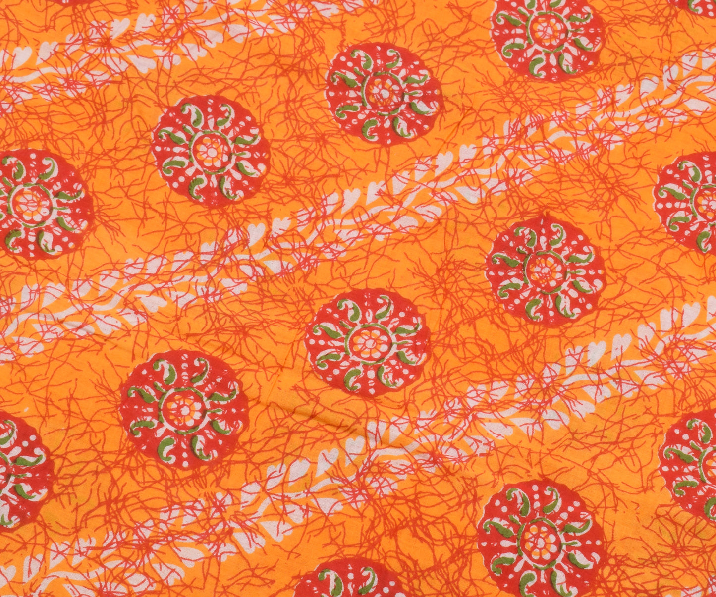 Sushila Vintage Orange Saree 100% Pure Cotton Printed Floral Soft Craft Fabric