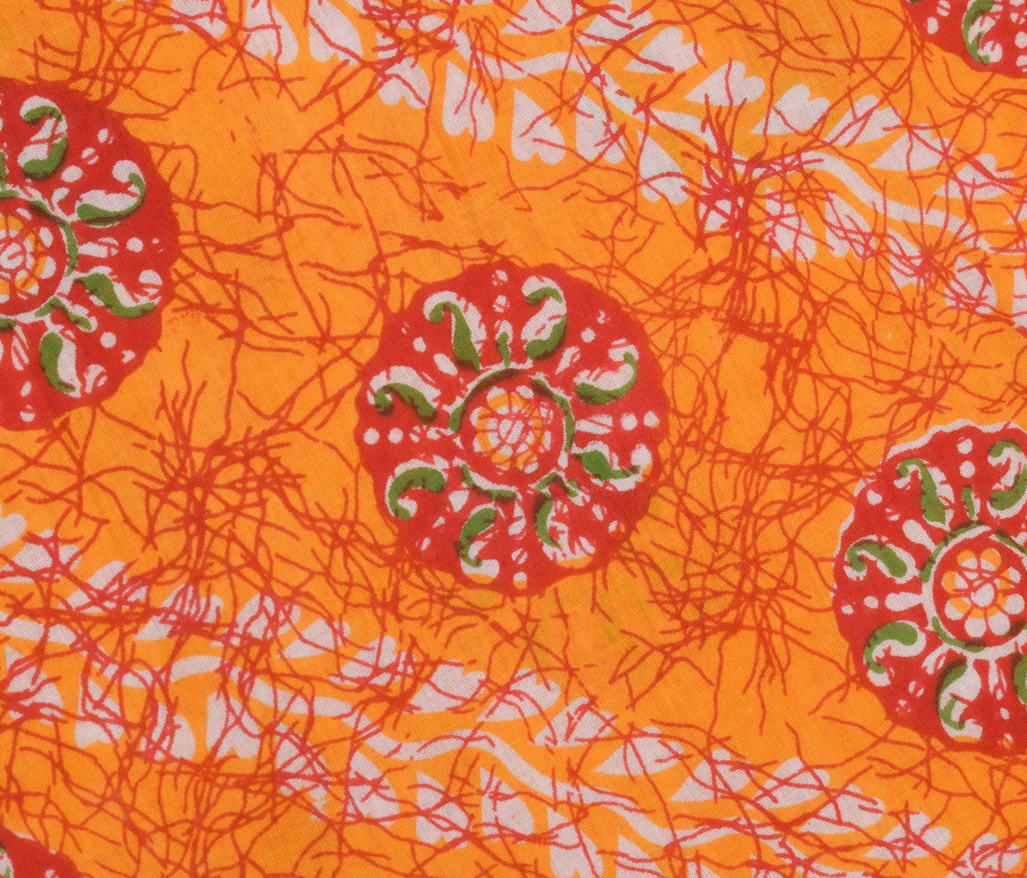 Sushila Vintage Orange Saree 100% Pure Cotton Printed Floral Soft Craft Fabric