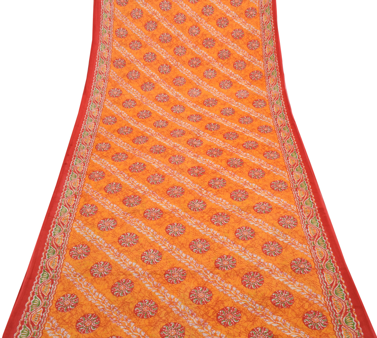 Sushila Vintage Orange Saree 100% Pure Cotton Printed Floral Soft Craft Fabric