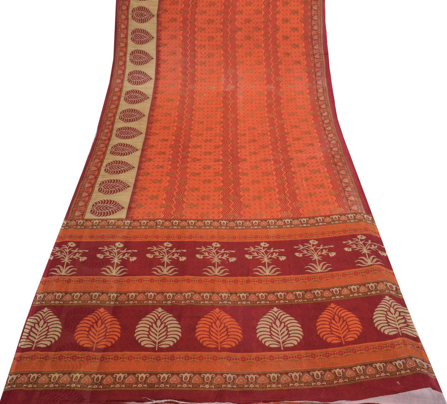 Sushila Vintage Peach Saree 100% Pure Cotton Printed Floral Soft Craft Fabric