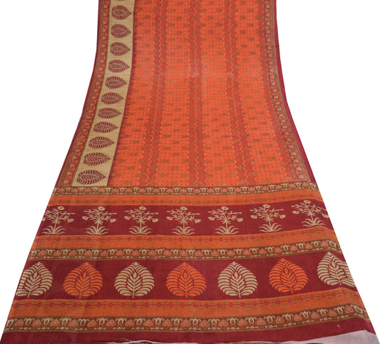 Sushila Vintage Peach Saree 100% Pure Cotton Printed Floral Soft Craft Fabric