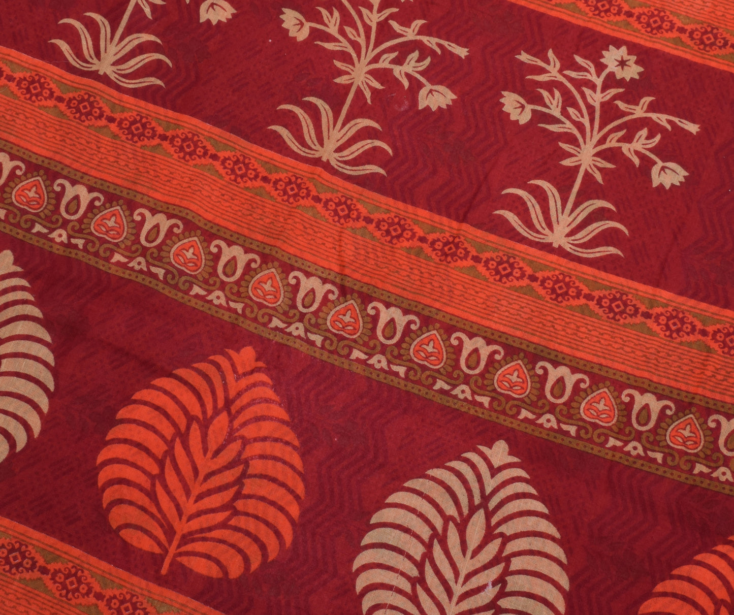Sushila Vintage Peach Saree 100% Pure Cotton Printed Floral Soft Craft Fabric