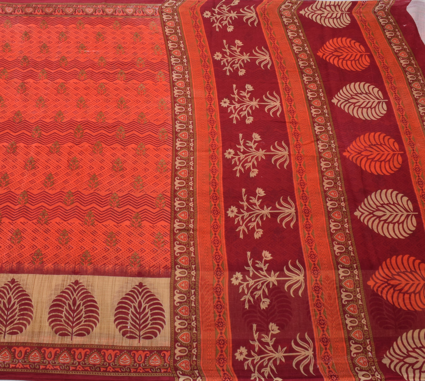 Sushila Vintage Peach Saree 100% Pure Cotton Printed Floral Soft Craft Fabric