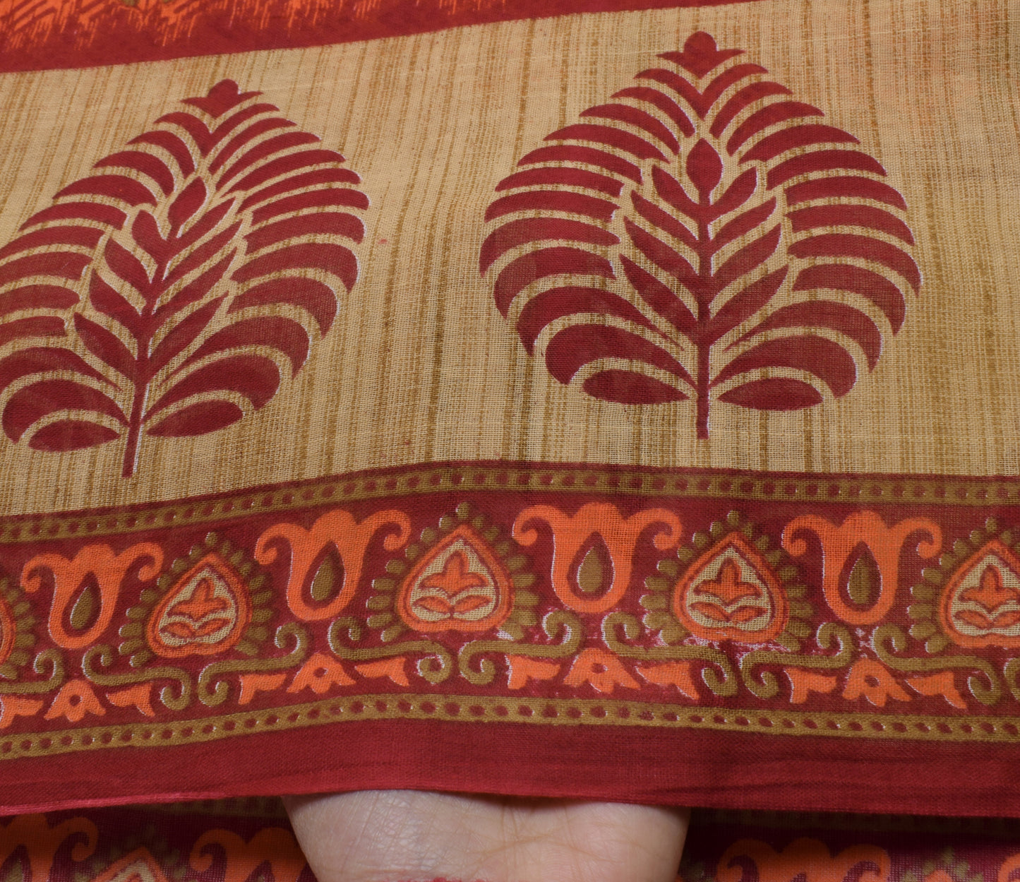 Sushila Vintage Peach Saree 100% Pure Cotton Printed Floral Soft Craft Fabric
