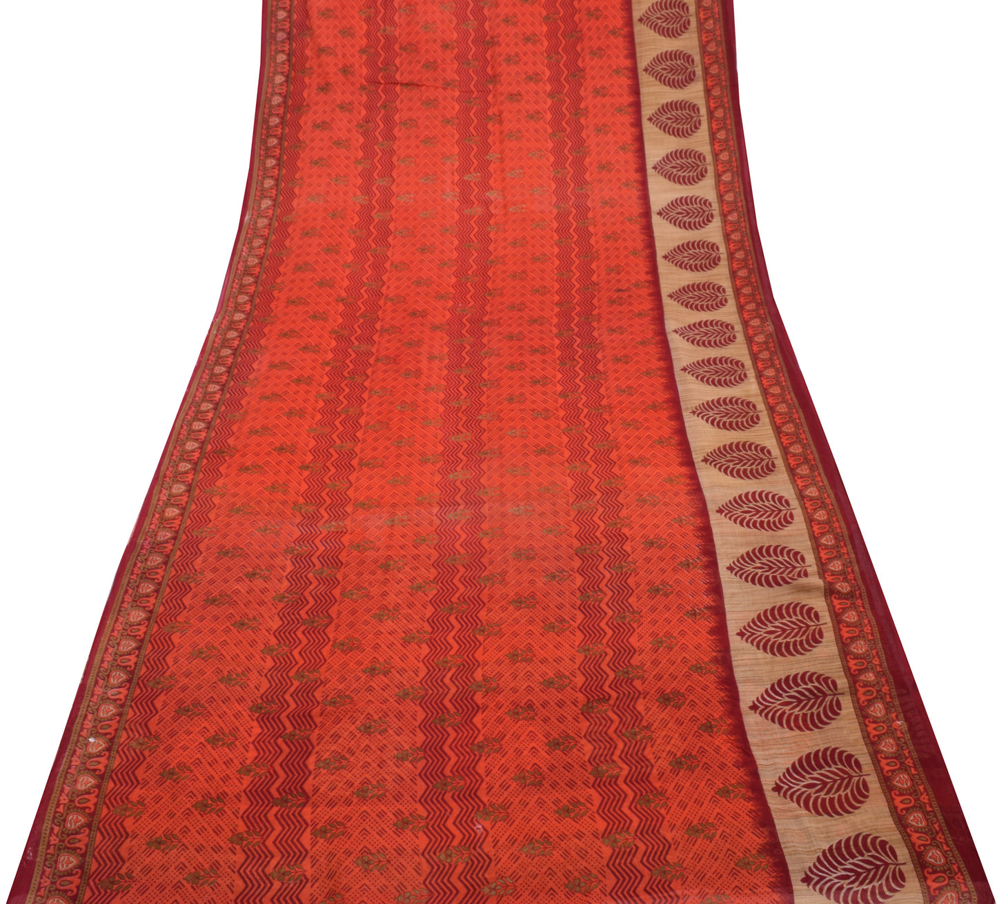 Sushila Vintage Peach Saree 100% Pure Cotton Printed Floral Soft Craft Fabric