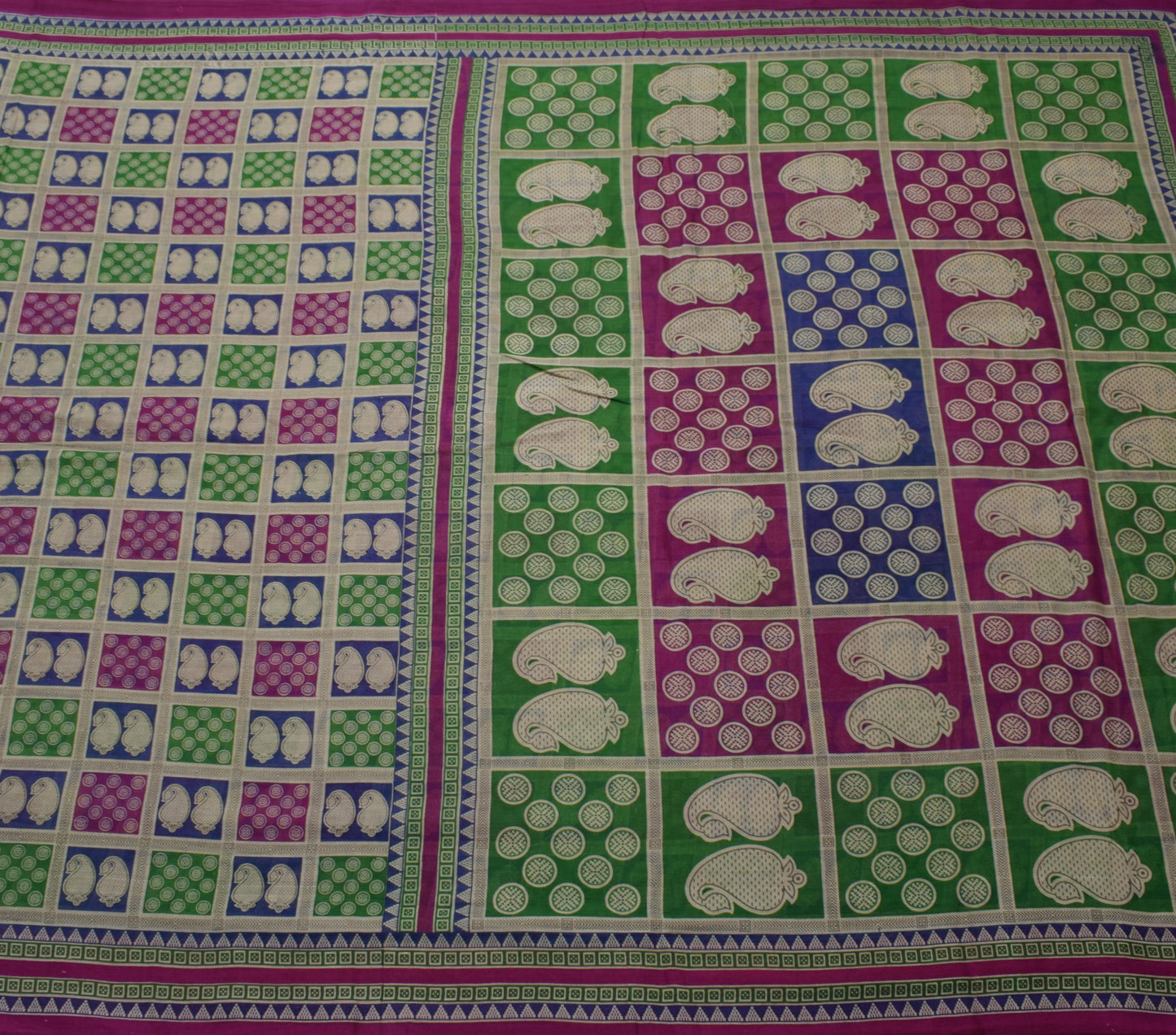 Sushila Vintage Indian Saree 100% Pure Cotton Printed Pailsey Soft Craft Fabric