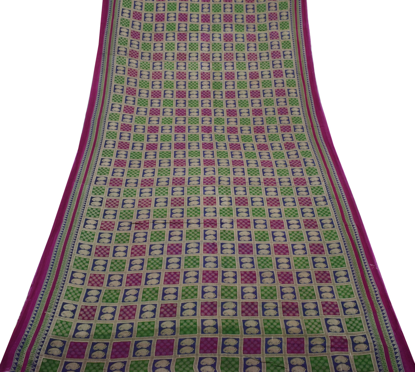 Sushila Vintage Indian Saree 100% Pure Cotton Printed Pailsey Soft Craft Fabric