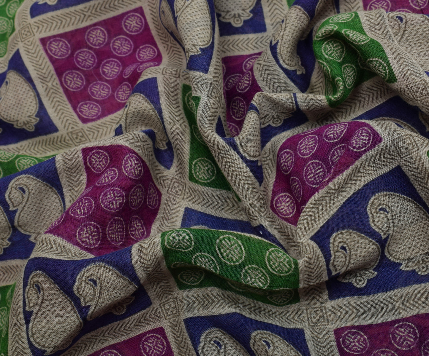 Sushila Vintage Indian Saree 100% Pure Cotton Printed Pailsey Soft Craft Fabric