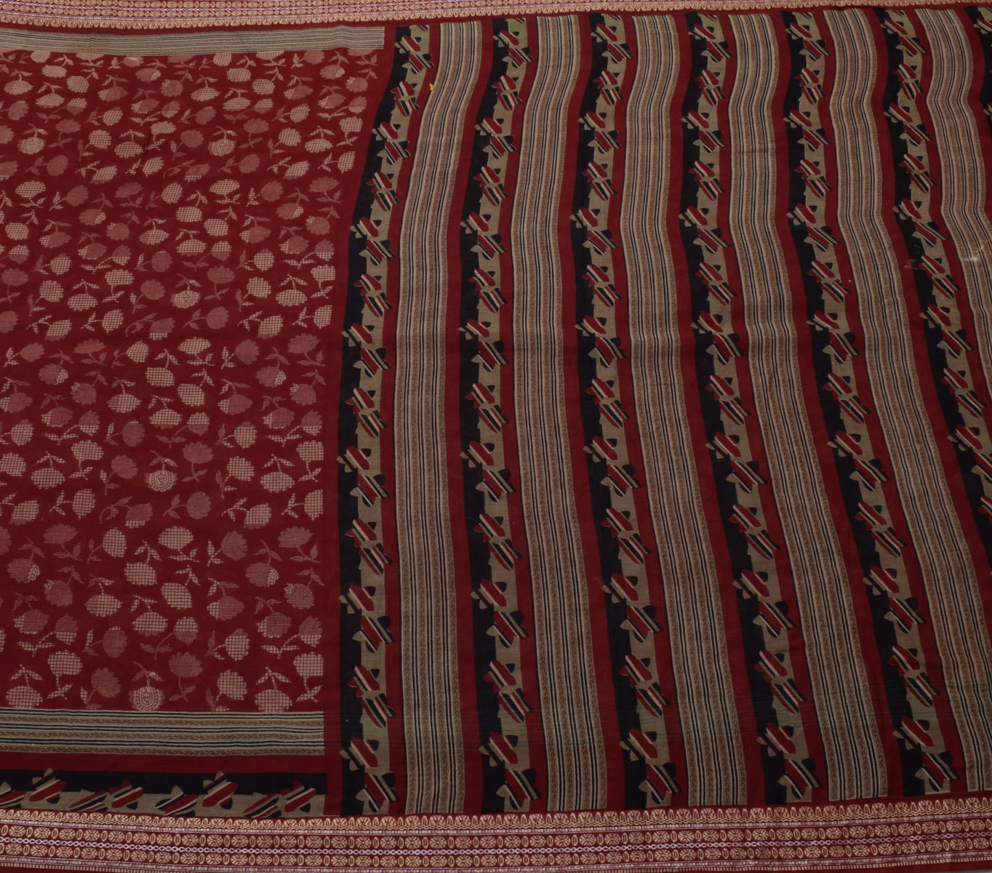 Sushila Vintage Maroon Saree 100% Pure Cotton Printed Floral Soft Craft Fabric