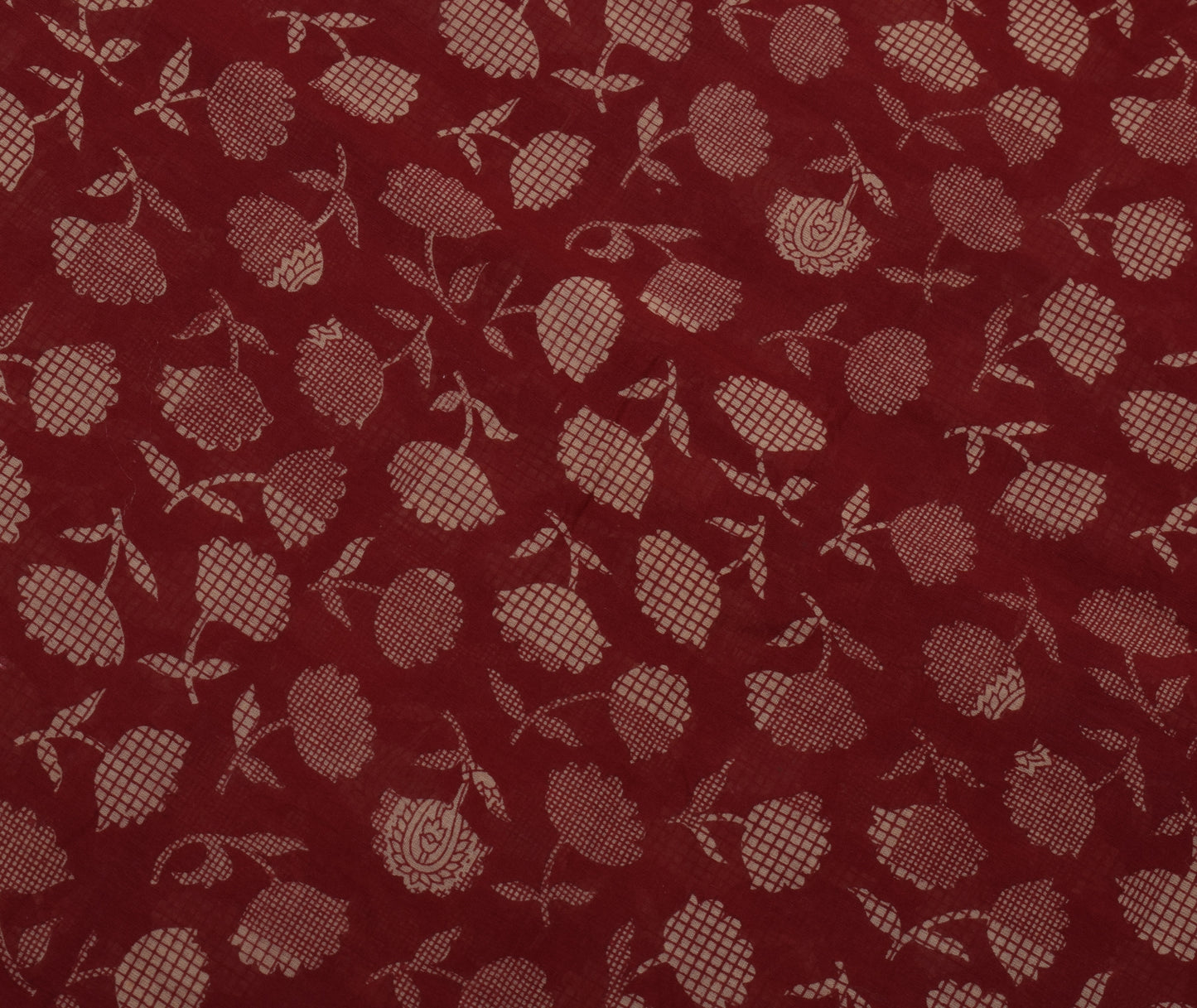 Sushila Vintage Maroon Saree 100% Pure Cotton Printed Floral Soft Craft Fabric