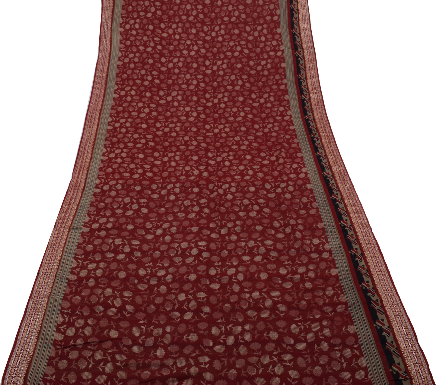 Sushila Vintage Maroon Saree 100% Pure Cotton Printed Floral Soft Craft Fabric